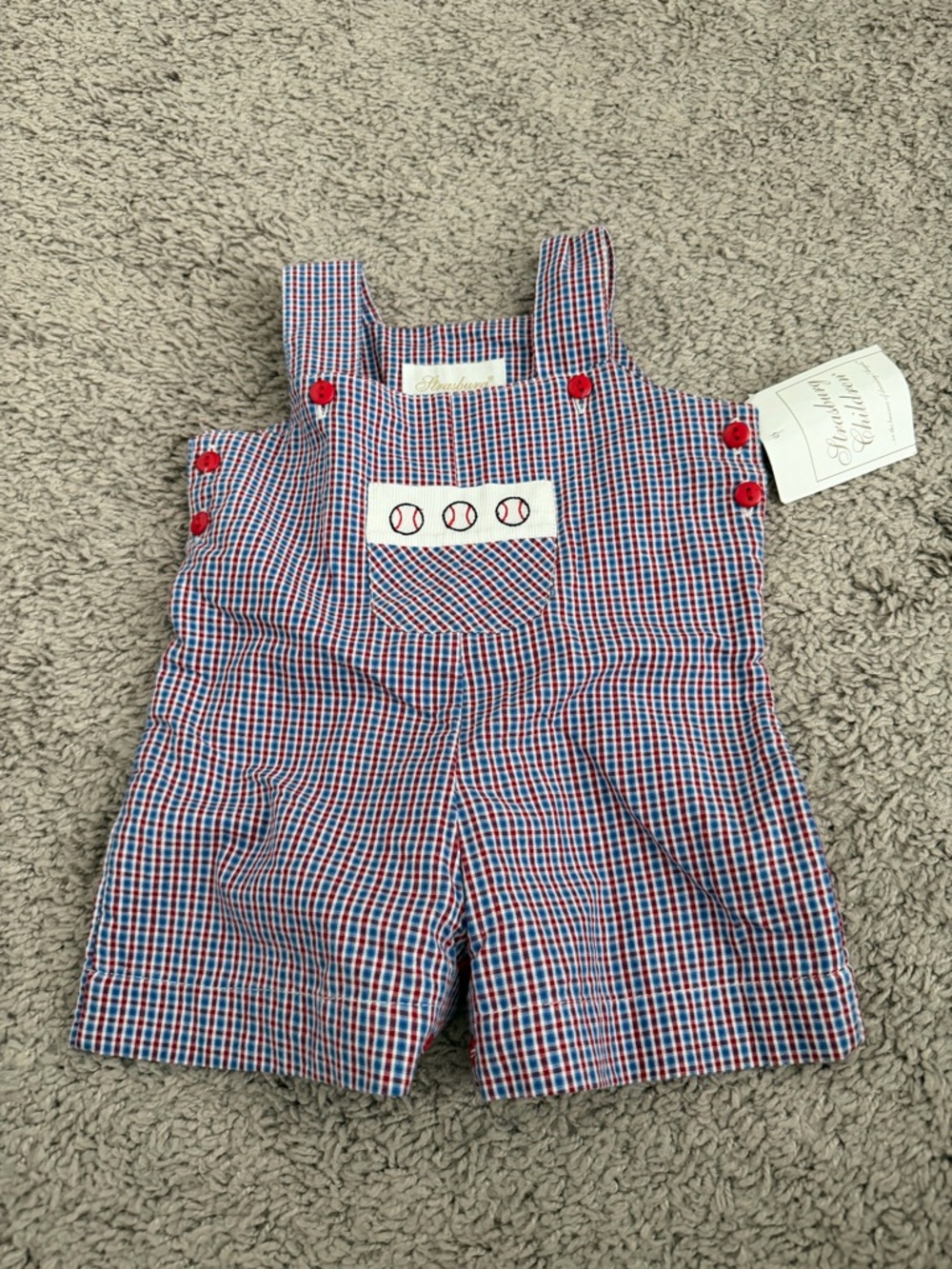 NWT Strasburg Children Baseball plaid seersucker jon-jon romper